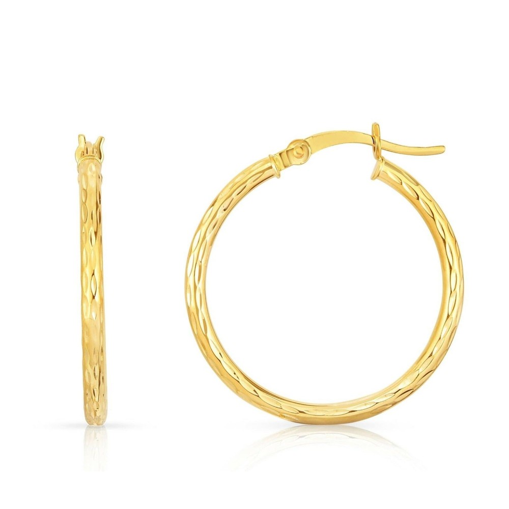 REAL 10K Yellow Gold Hoop Diamond Cut Earrings 25mm x2mm 1.4gr